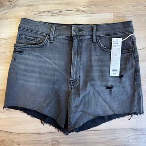 Hudson NWT Kass High Rise Boyfriend Short Black Denim Distressing Unfinished